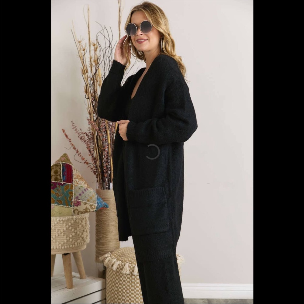 3 piece knit lounge set in black